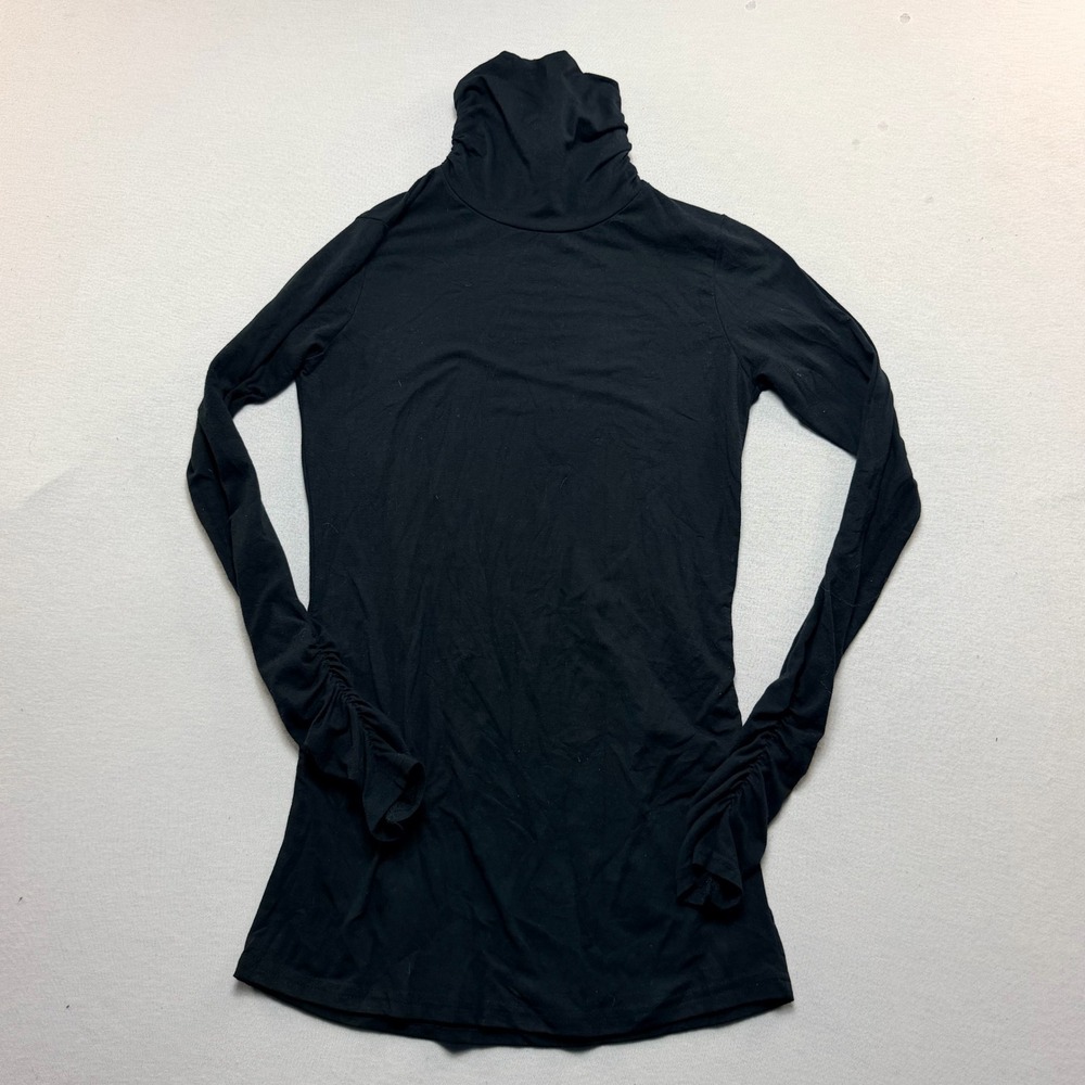 Line Eight Turtleneck Top Women Medium Black Excellent Ruched Long Sleeve
